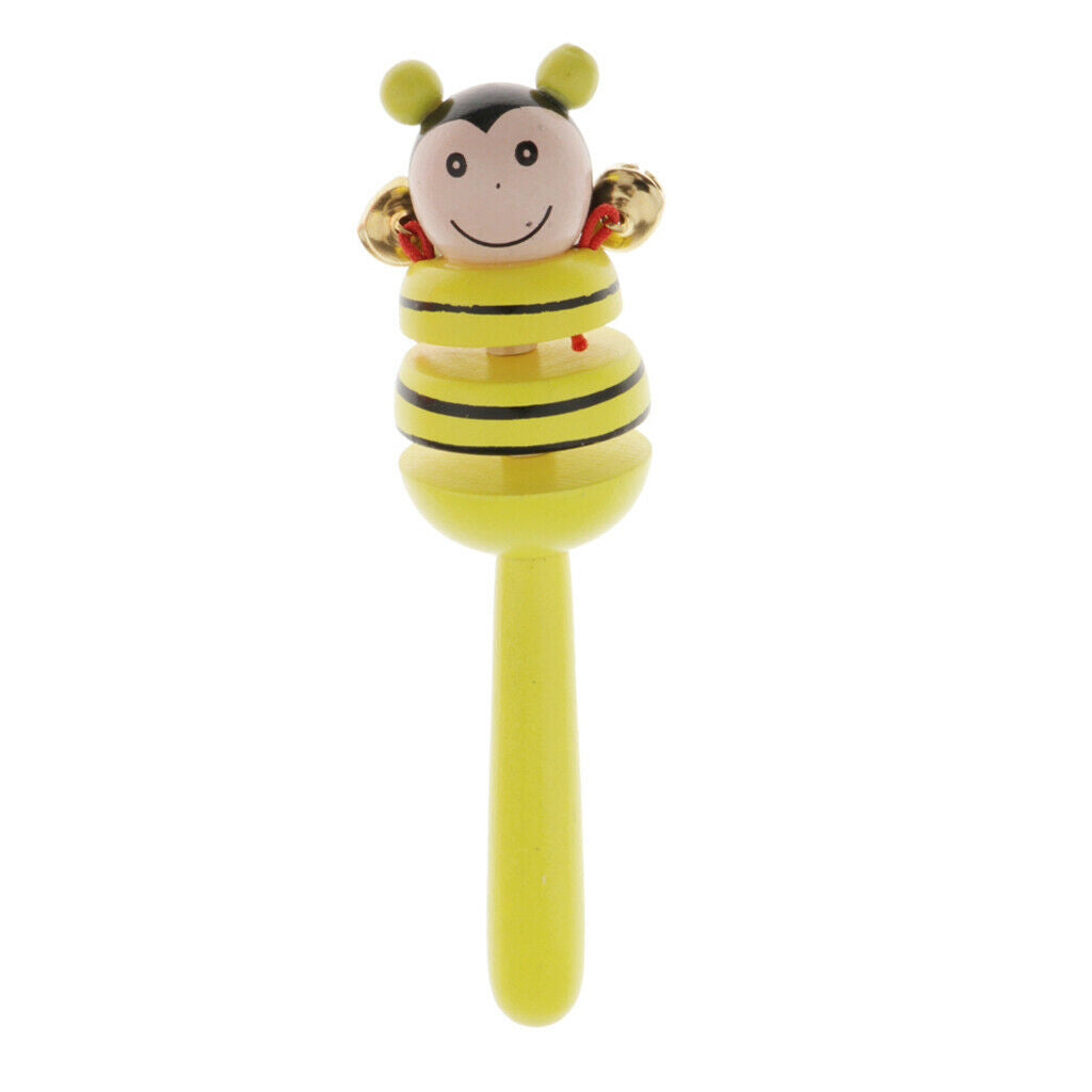 Wood Cute Baby Rattles Infant Shaking Toys Handbell Noise Maker Style Random