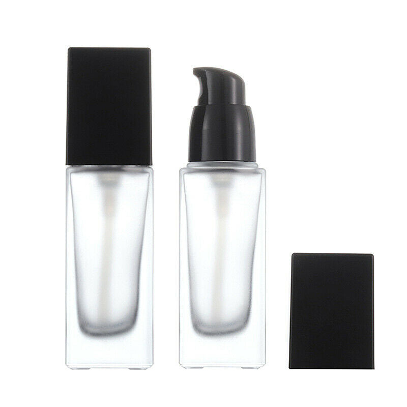 30Ml Lotion Liquid Refillable Bottle Foundation Square Frosted Glass Pump.l8
