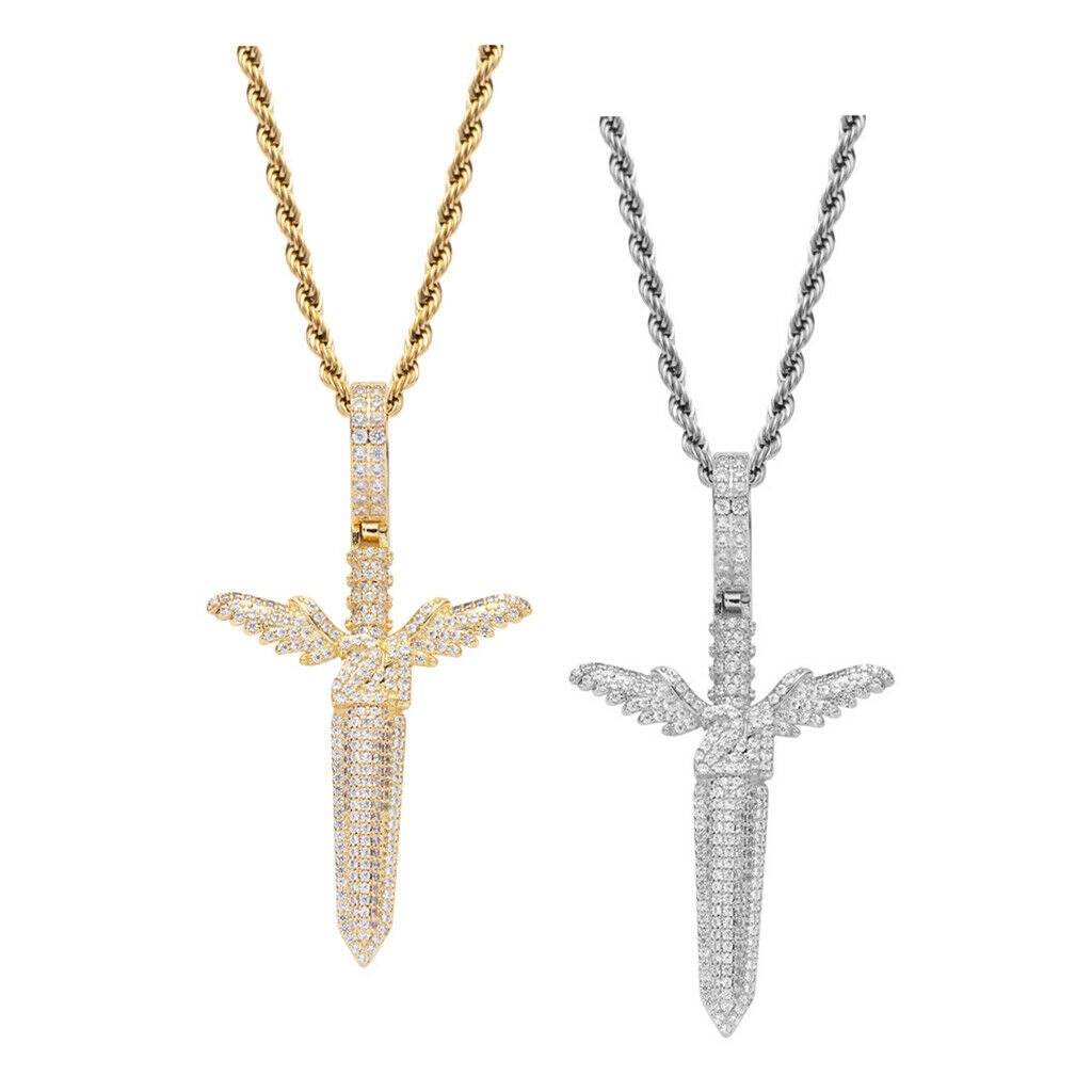 Cubic Zirconia Pendant Necklace Crystal Sweater Chain Hip Hop Jewelry Golden