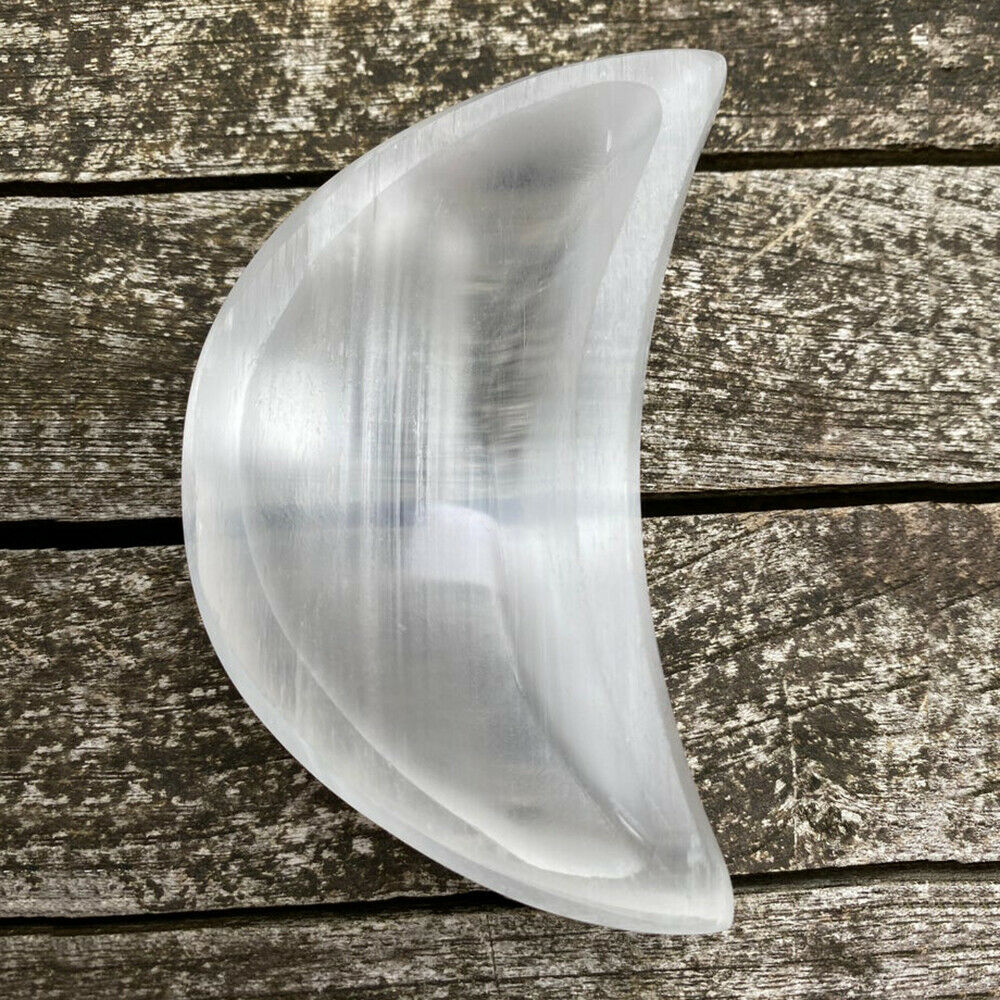 Selenite Moon Bowl With Chakra Stones Charging Crystal Bowl Ritual Reiki Gift