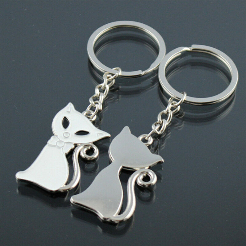 1 Pair Couple Cute Cat Keychain for Lovers Alloy Fashion Jewelry Ring For .l8