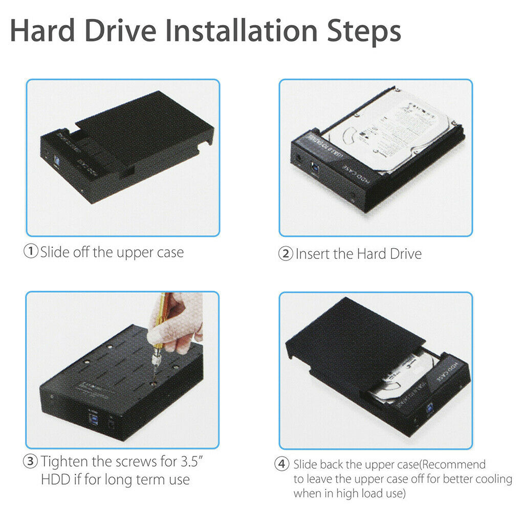 USB 3.0 2.5''/3.5'' SATA Hard Drive Enclosure HDD SSD Disk Case Housing with LED