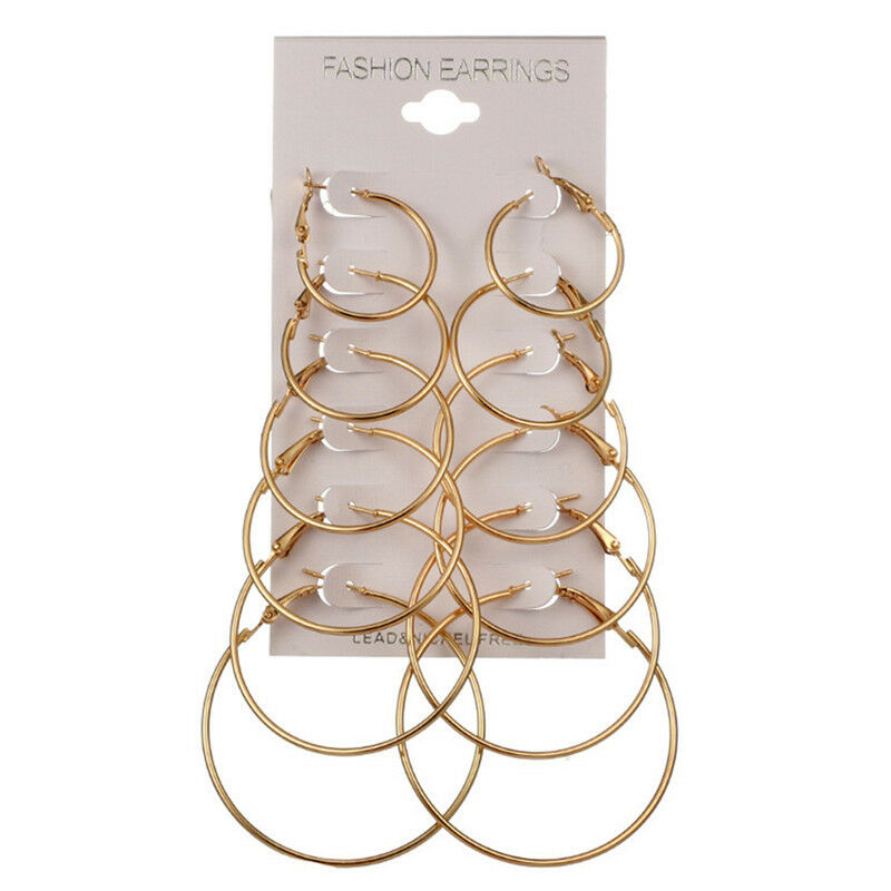 6Pairs/1Set Round Hoop Dangle Geometric Circle Earrings Women Jewelr.l8