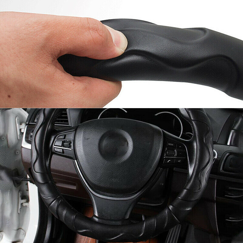 38CM Car Steering Wheel Cover Universal SUV Auto Black PU Leather Wear Non-slip