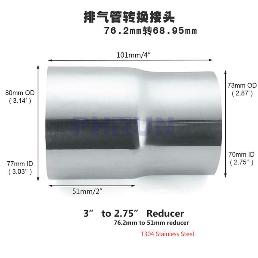 2.75" ID to 3" ID Exhaust Pipe Reducer Adapter Connector Chrome Stainless Steel