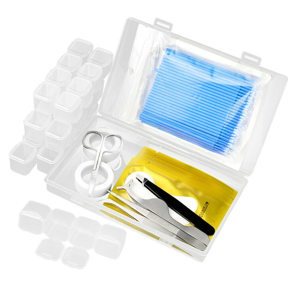 False Eyelashes Extensions Kit Tape Eye Gel Pad Micro Brushes Tweezers Set Blue
