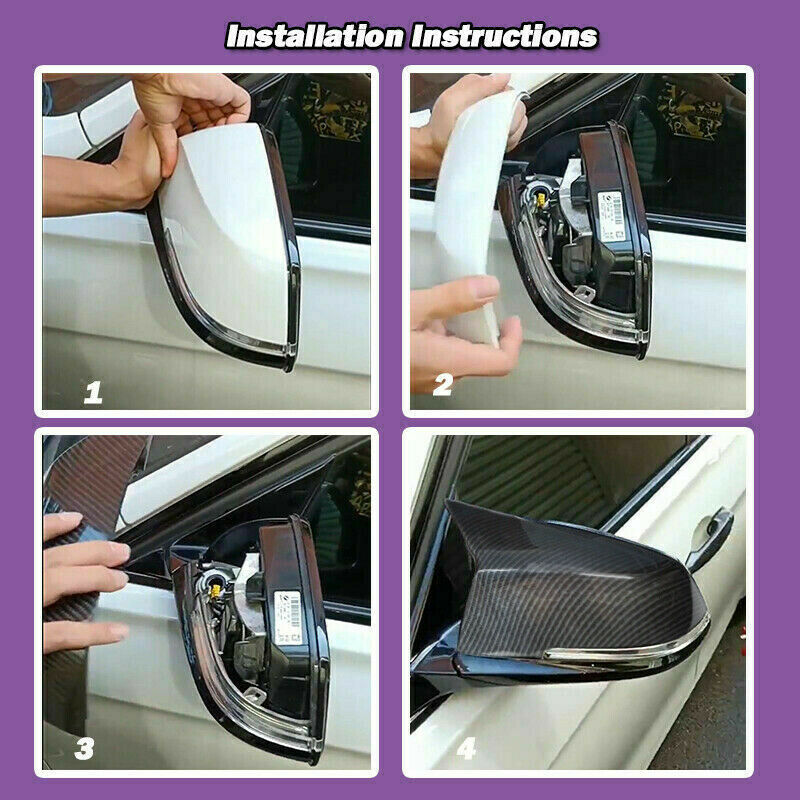Pair Carbon Fiber Style Mirror Cover Housing Fit BMW 3-Series F34 F31 Replace