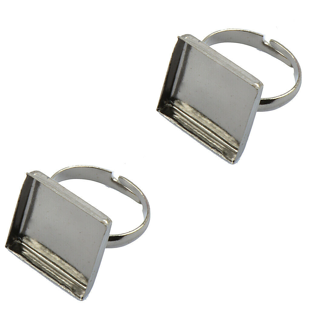 2pcs 16mm Adjustable Square Blank Cabochon Bezel Base DIY Ring Finding Black