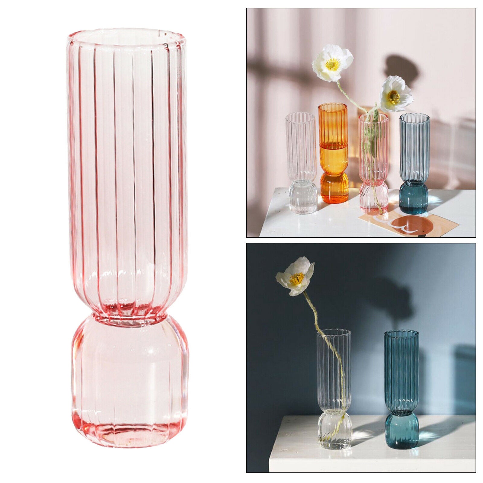 2x Modern Art Clear Glass Vase Tabletop Container Floral Pot Home Decor