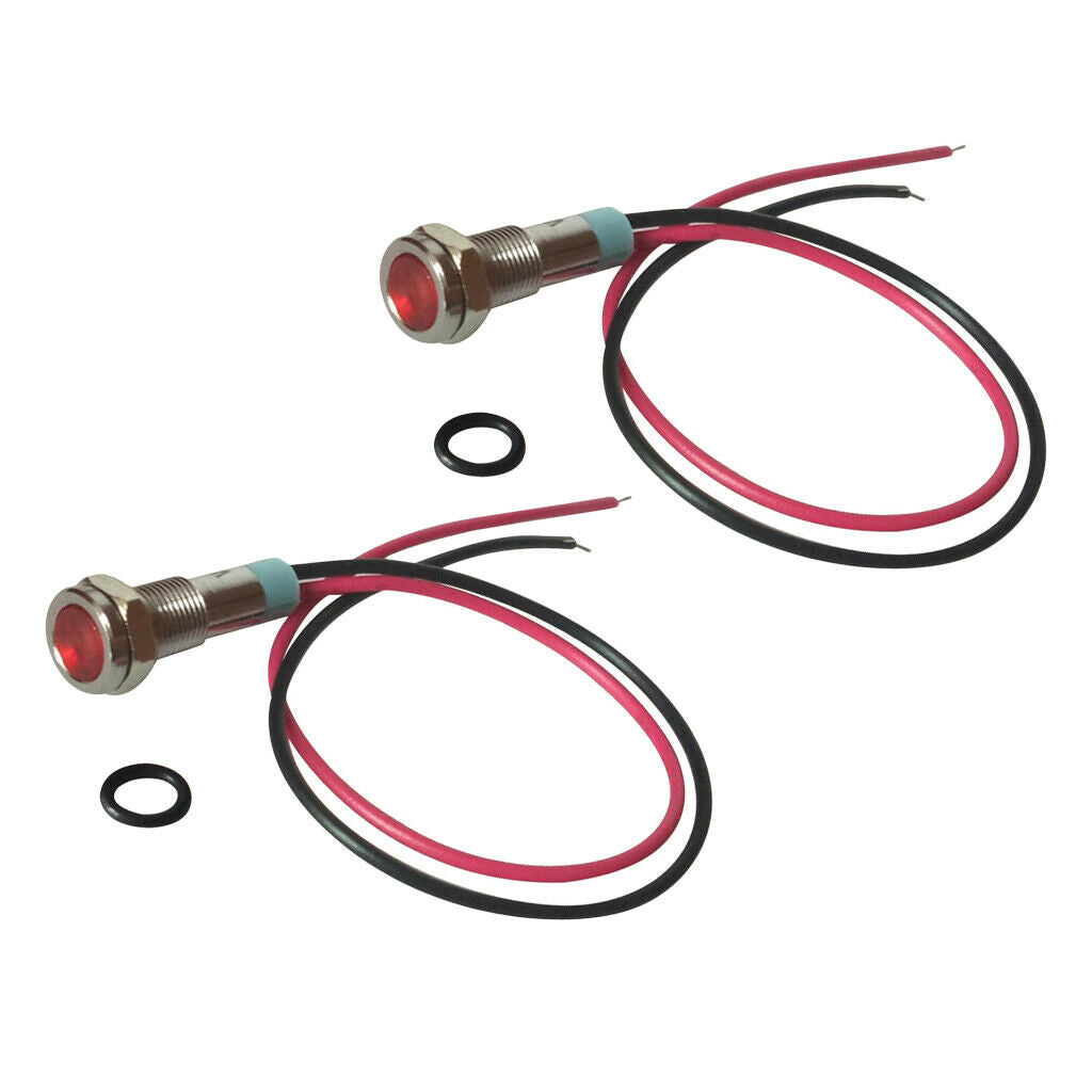 6mm 12V Red LED Metal Indicator Light | Red Pilot Dash Pre-Wired LED Qty.2