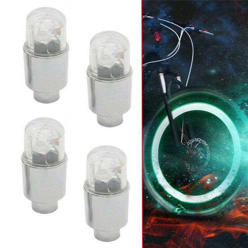 4x Green Valve Stem Car Wheel Tyre Tire Air LED Light Caps Dust Cover Accessory
