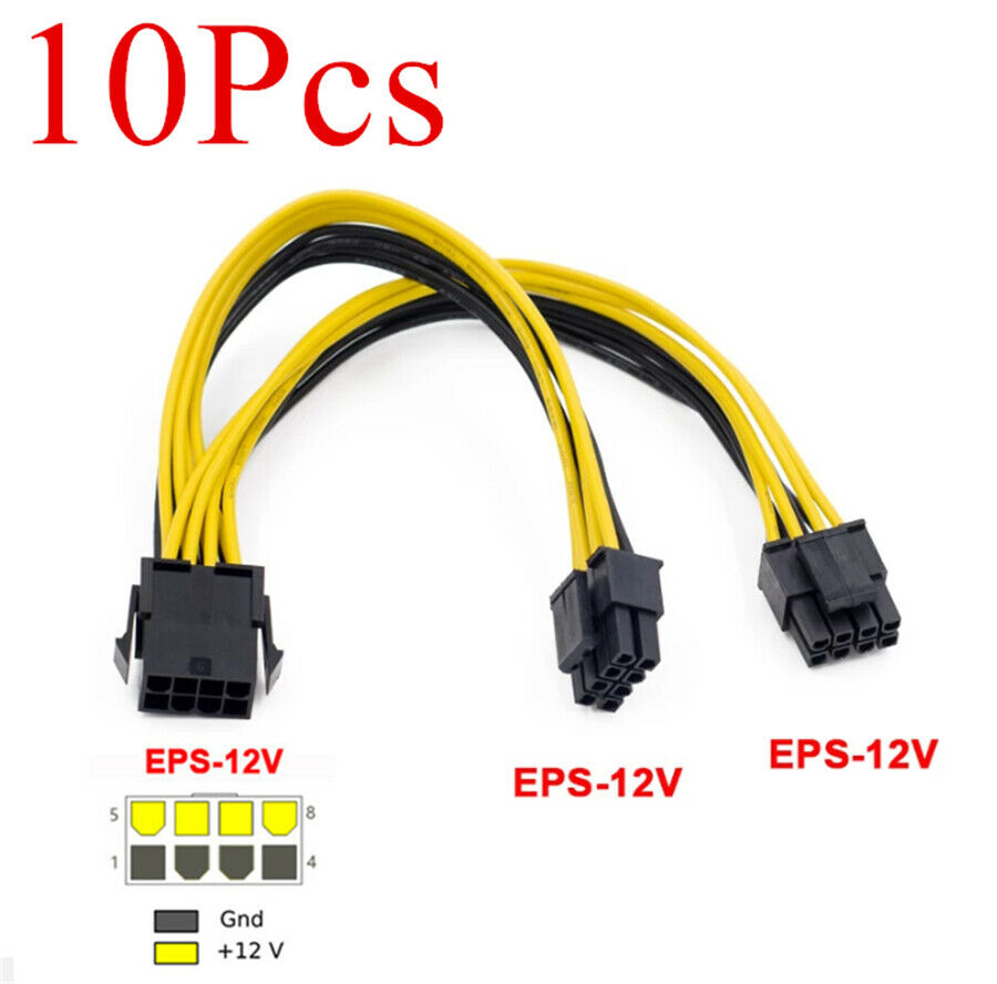 10Pcs CPU 8 Pin to Dual 8 Pin EPS 12V Motherboard Power Supply Cable Y-Splitter