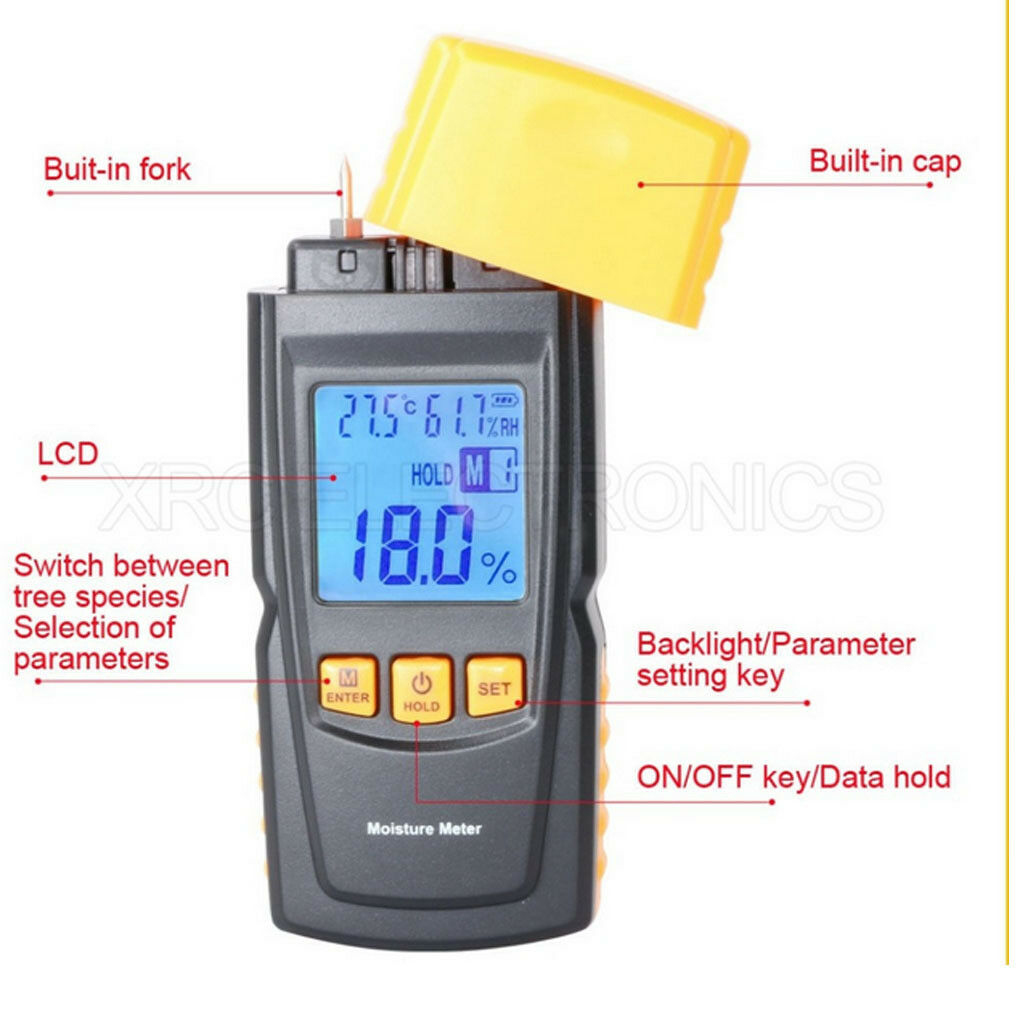 2 Pins Digital Wood Moisture Meter Lumber Damp Tester Detector for Firewood