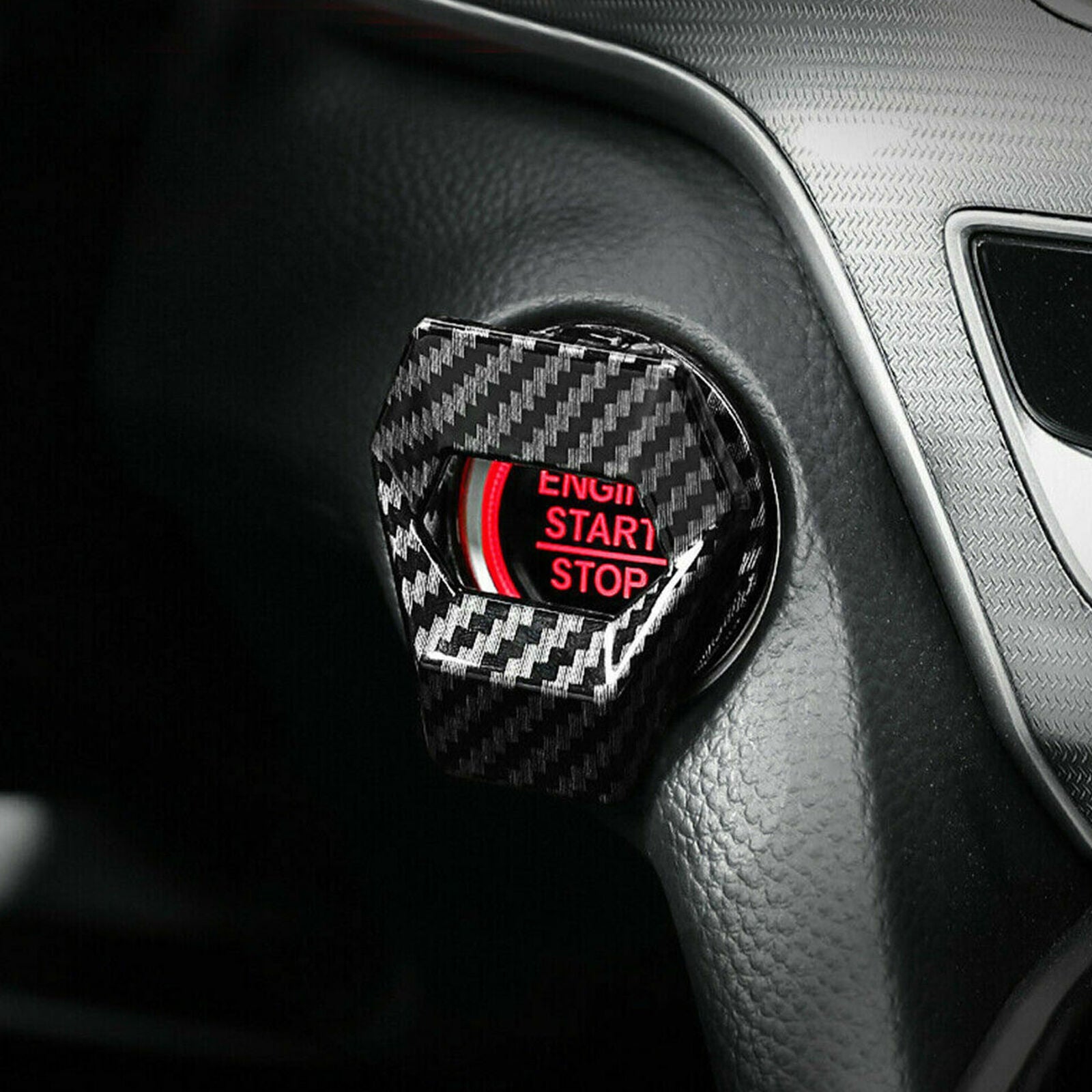 Universal Carbon Look Car Engine Start Stop Push Button Switch Cover Trim New