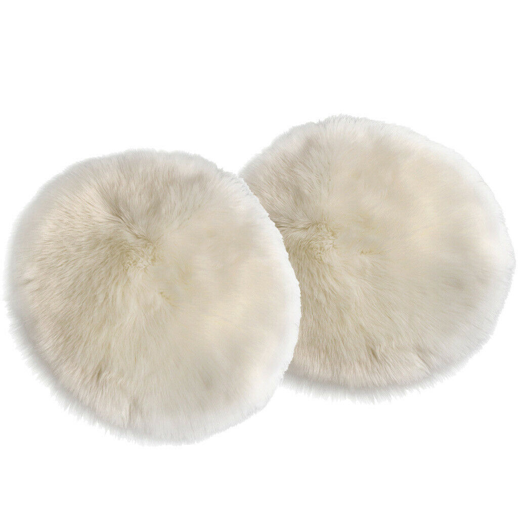 2pcs Fluffy Faux Fur Seat Cushion Pad Artificial Sheepskin Mat White 33cm
