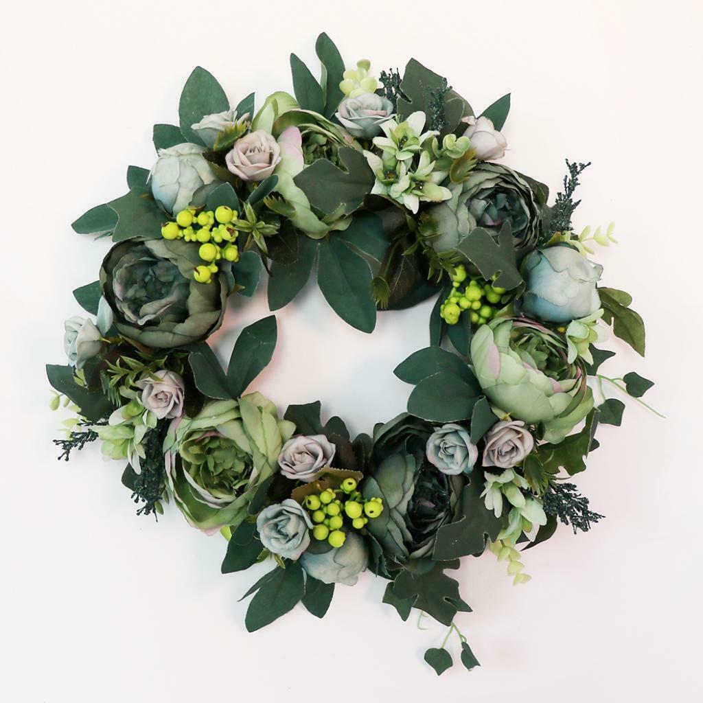 Artificial Peony Flower Door Wreath Rattan Garland Wedding Venue Decor 6
