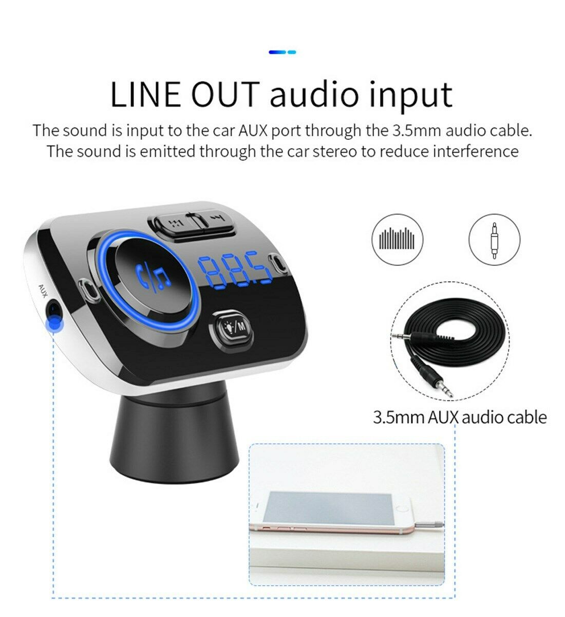 QC3.0 Bluetooth FM Transmitter Wireless Radio Adapter Car Mp3 Player CA
