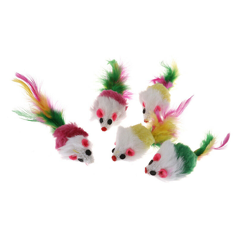 Mini Mouse Pet Cat Interactive Toys Cat Kitten with Colorful FeatherPlush.l8