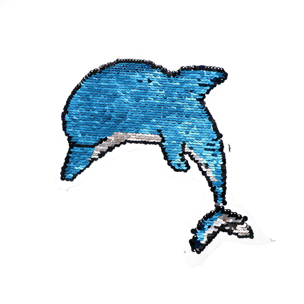 Dolphin Reversible Sequined Sew On Patches Embroidered Patch Applique  .l8