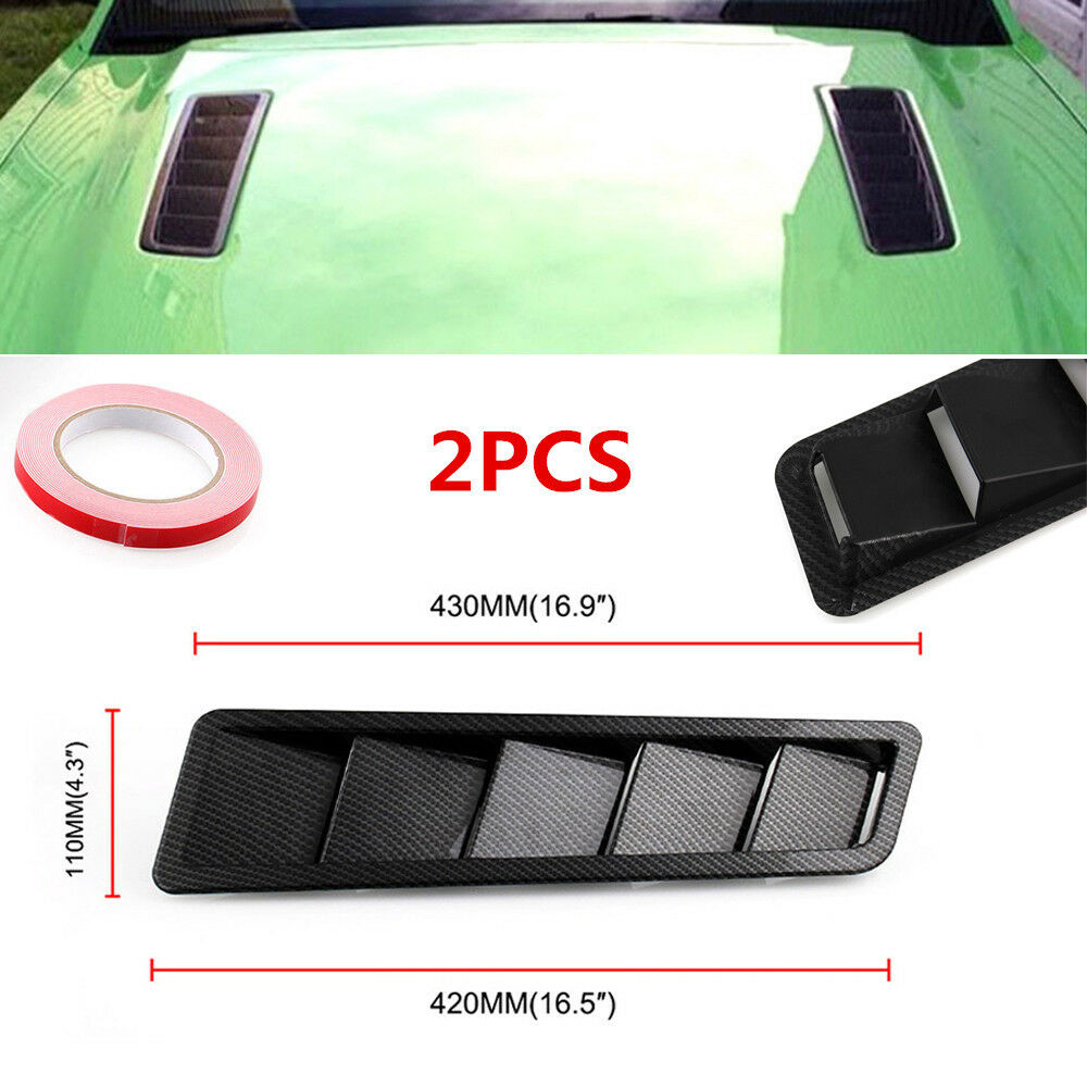2X Race Car Hood Air Vent Louver Cooling Panel Trim Carbon Pattern Black Matte