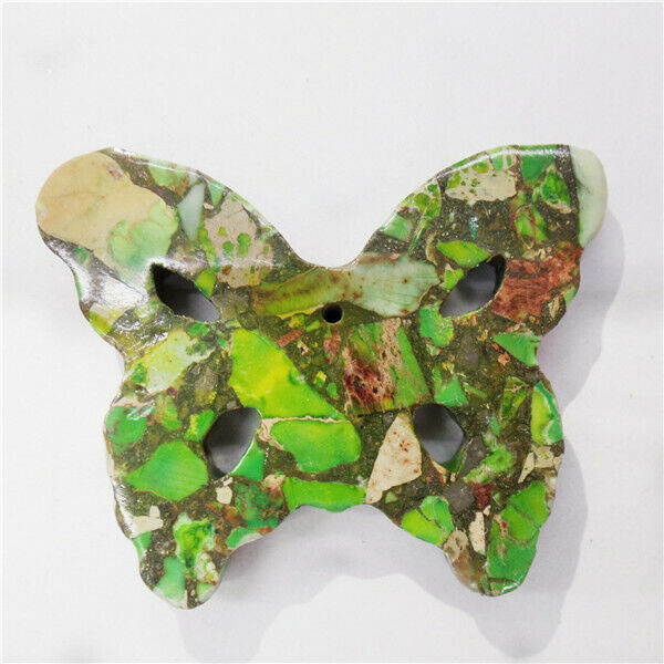1Pc 52x40x7mm Green Sea Sediment Jasper Hollow Out Butterfly Pendant Bead HH8965