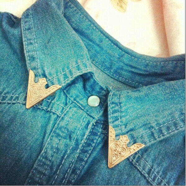 2 Pairs Blouse Shirt Metal Pointed Collar Clips Wing Tips Brooch Pin