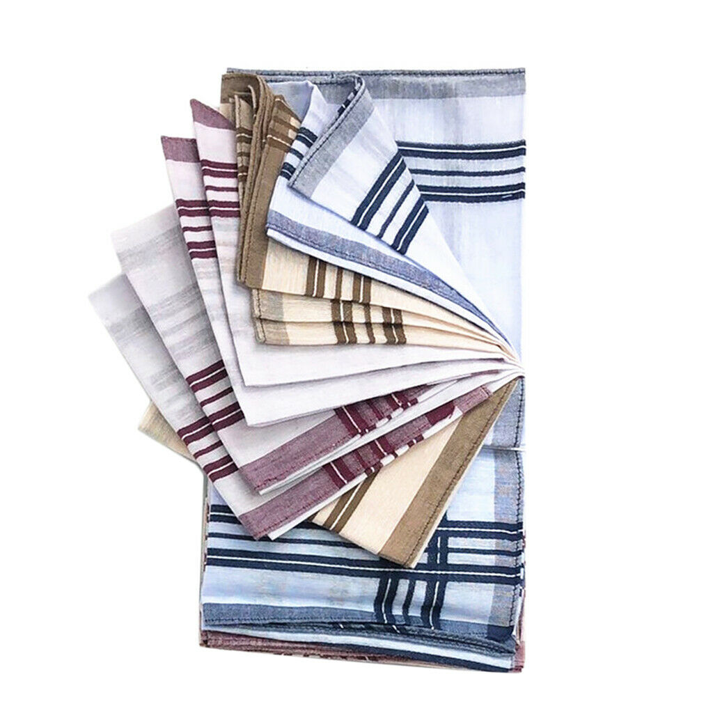 12x 100% Cotton Plaid Striped Handkerchiefs Hanky Pocket Square Formal 15''