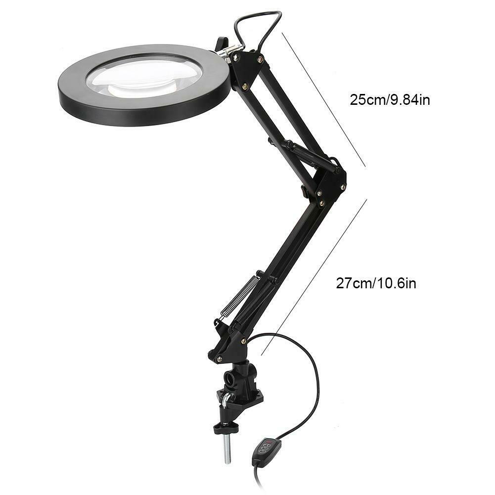 LED Light Large Lens Lighted Lamp Desk Magnifier Clamp Clip Magnifying Glass KIT