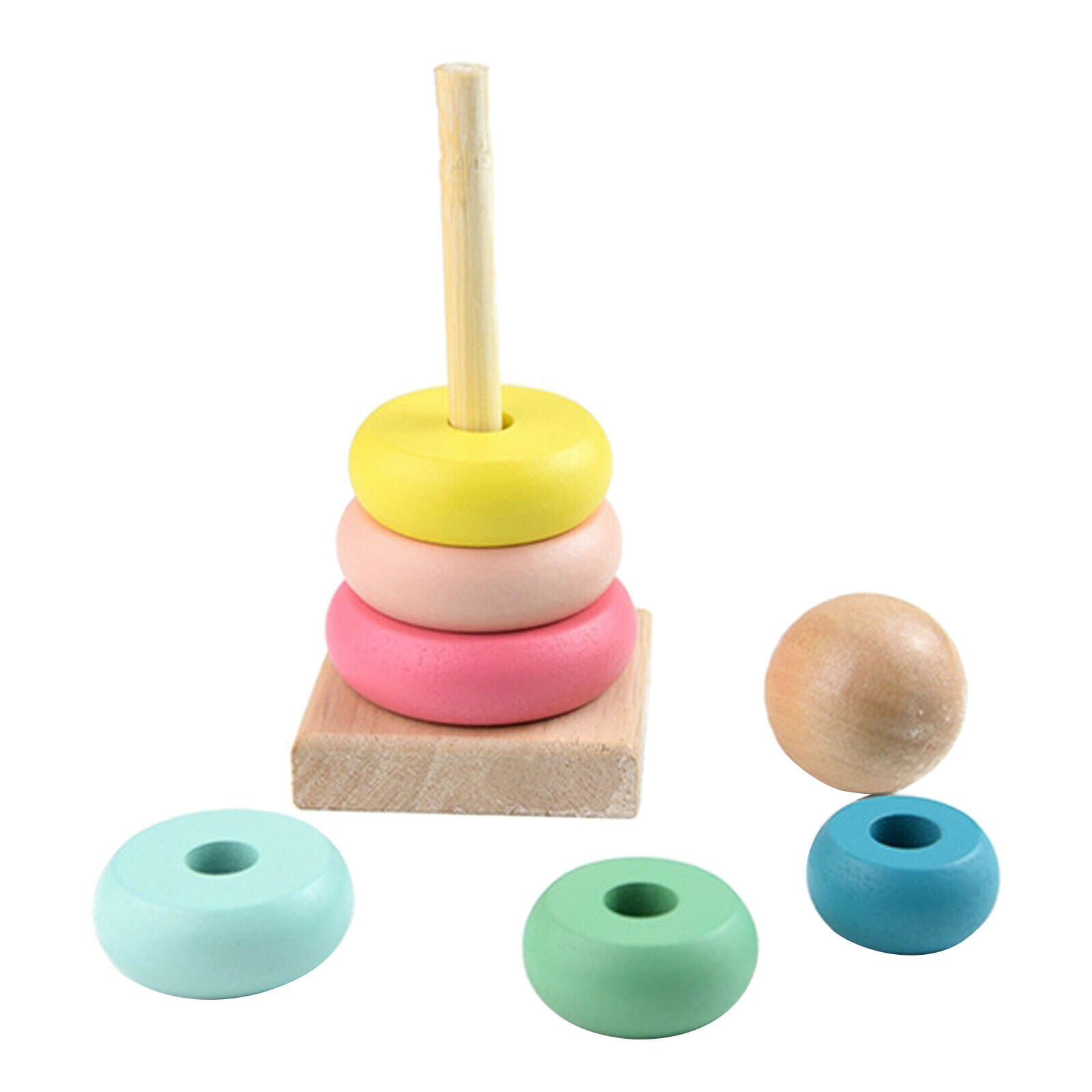 Rainbow Stacker Tower Stacking Rings Wooden Toddler Learning Montessoris Toys