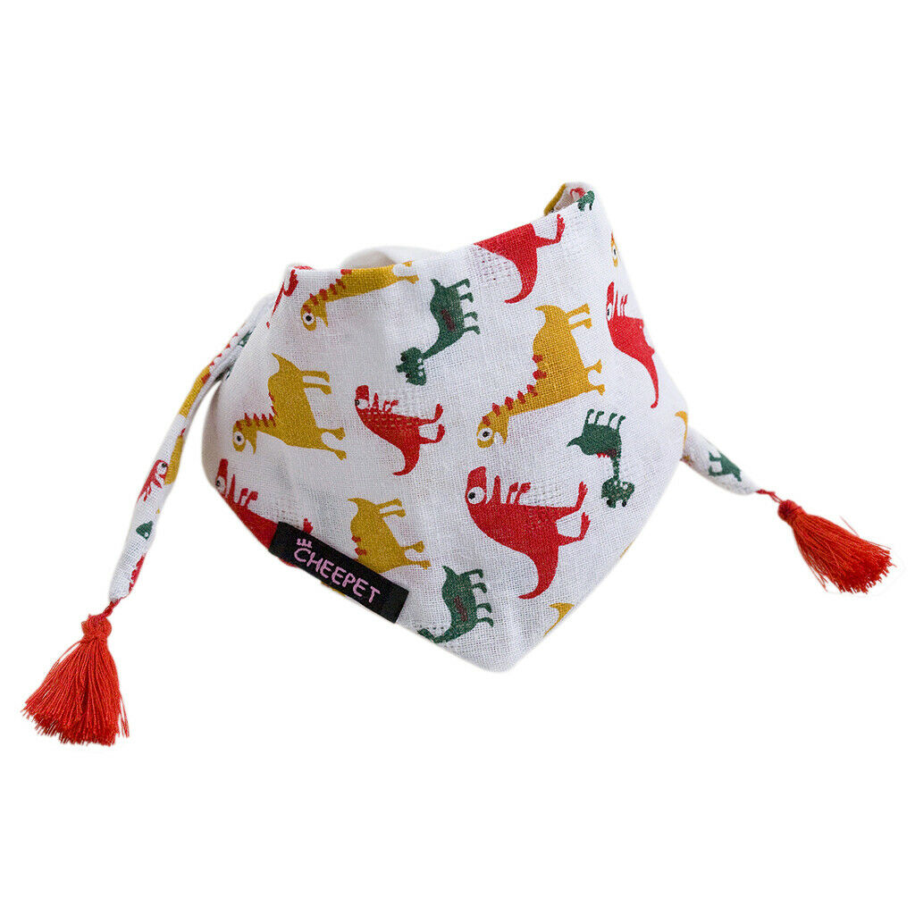 Dinosaur Pattern Pet Dog Puppy Collar Tassel Stretchable Saliva Towel S Red