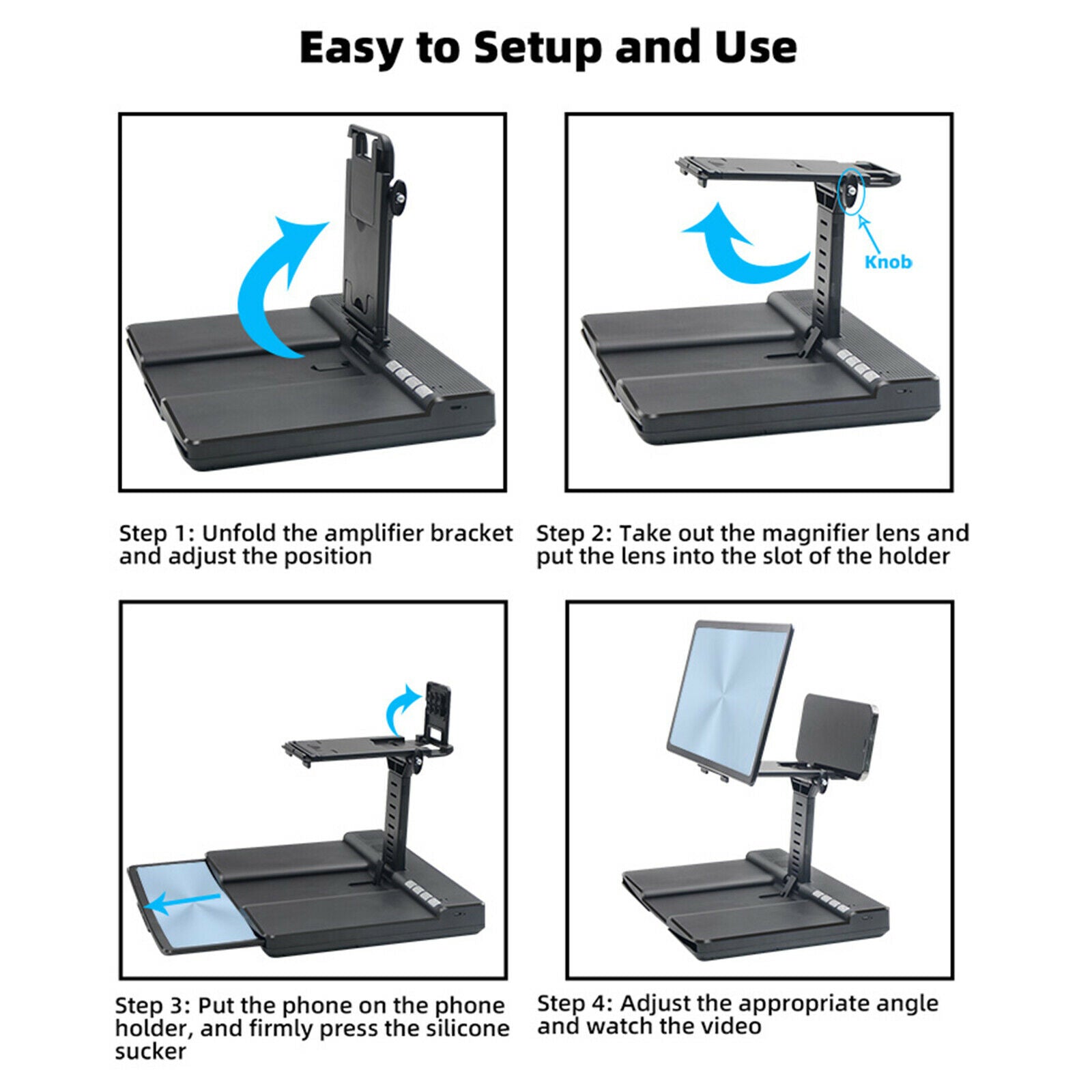 12'' Phone Screen Enlarger Screen Magnifier w/ Bluetooth Speaker for Desktop