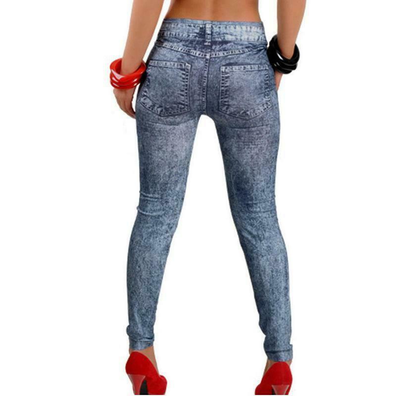 2 Pieces Ladies Women Leggings Stretchy Jeggings Jeans Look Solid Leopard Pants