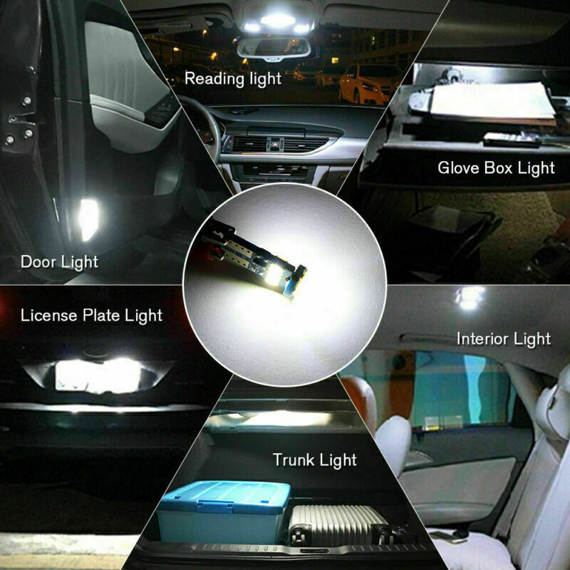 10 x White LED T10 194 168 W5W Interior Map Dome Trunk License Plate Light Bulbs
