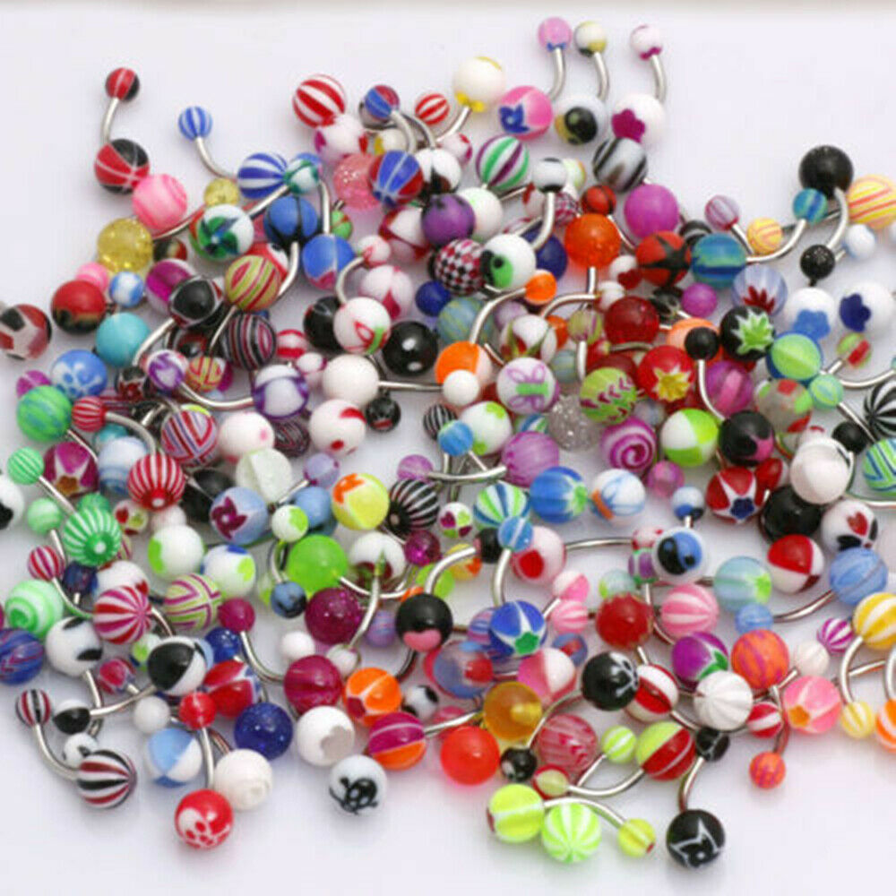 30pcs Belly Bars Stainless Steel Acrylic Glow in the Dark Navel Body Piercing