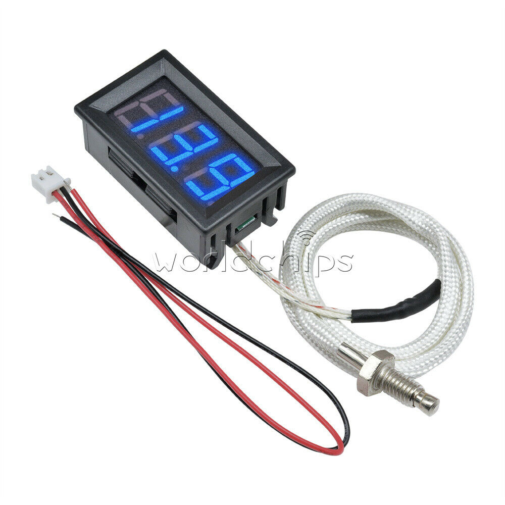 Digital DC 12V Blue LED Diaplay Gauge Thermometer K-type M6 Thermocouple