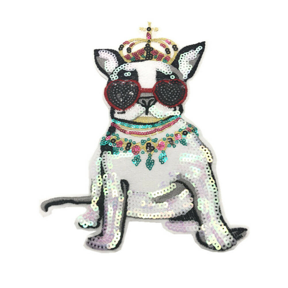 crown dog patches sew on patch for clothes motif sequined embroidery appliq Rf
