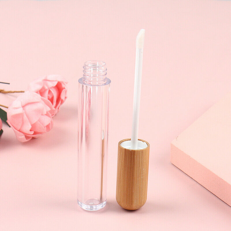 1Pcs 6ml Empty Plastic Lip Gloss Tube Bamboo Cap Cylindrical Packaging ContainI7