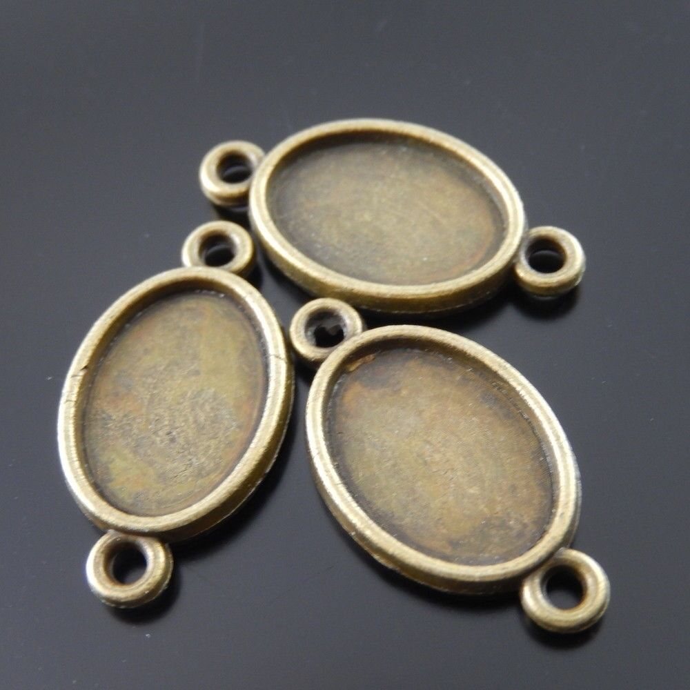 35 pcs Retro Bronze Oval Bezel Setting 14x10mm Pendant Tray Jewelry Connector
