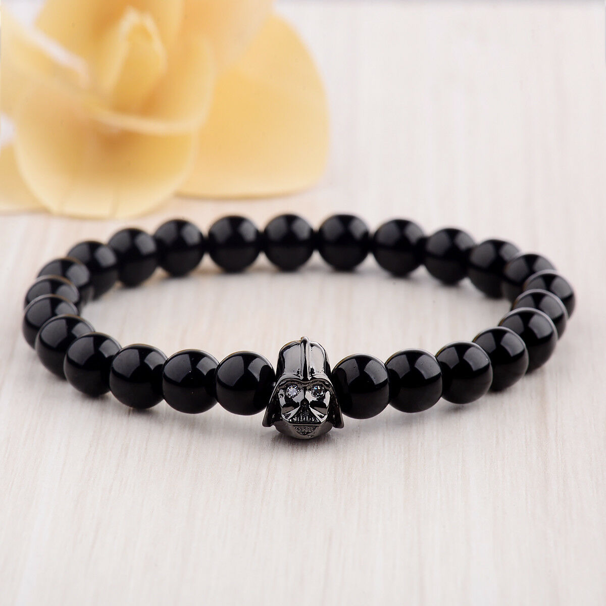 Fashion Men's Star Wars Darth Vader Bracelet 8mm Black Agate Stone Bracelets