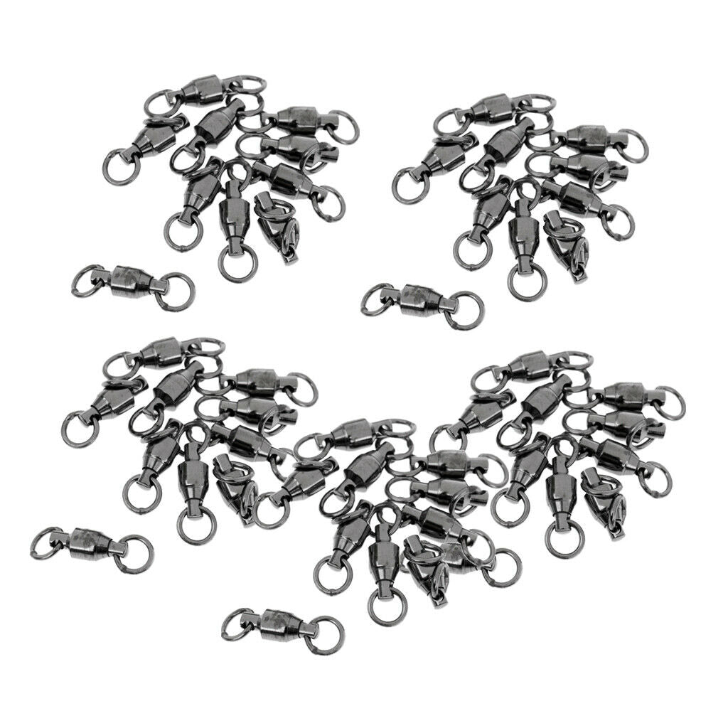 50 Pieces Ball Bearing Swivels Rings Clips Black Anticorrosion Fishing Accessory