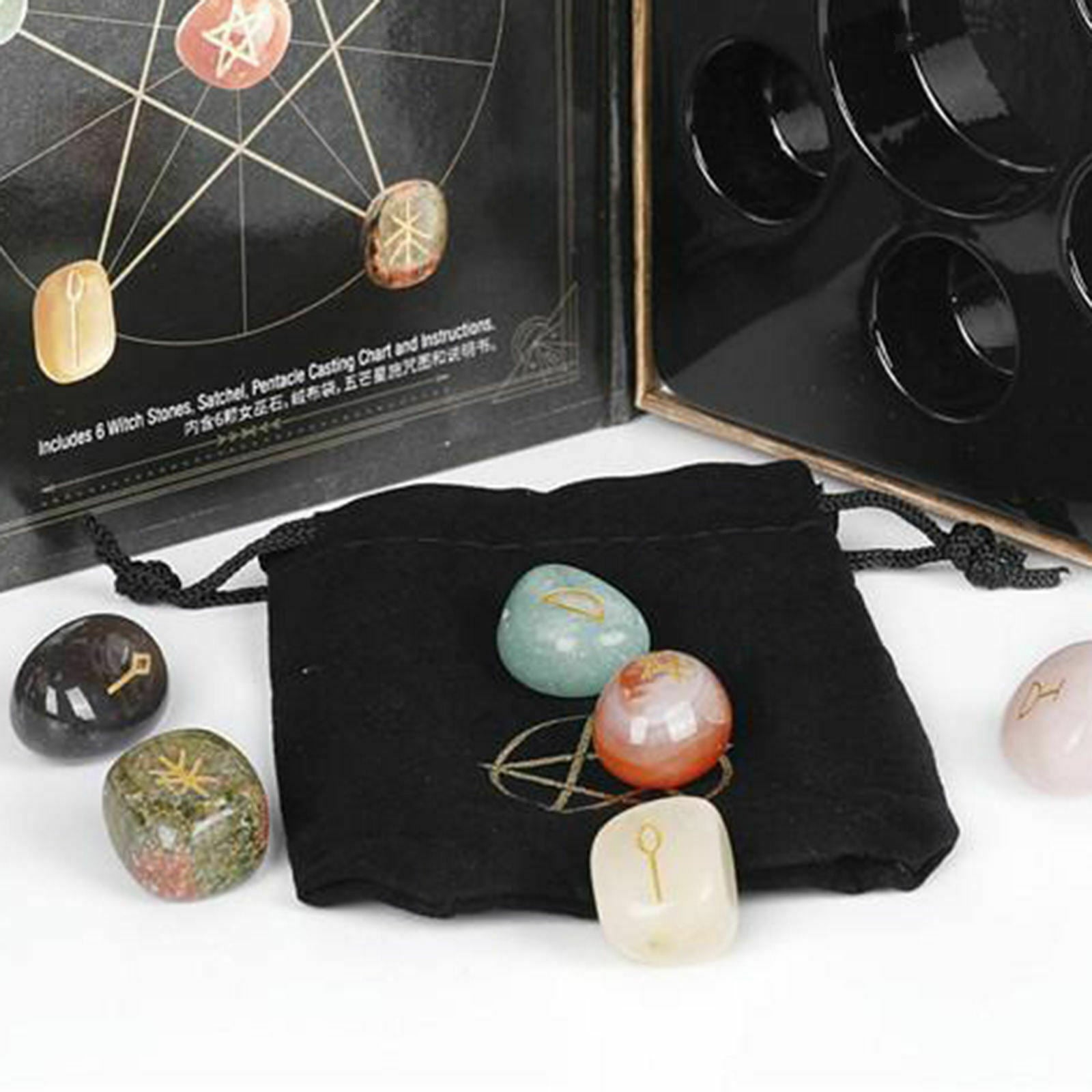 6xChakra Stones Symbols Polished Stone Divination Meditation Yoga Home Decor