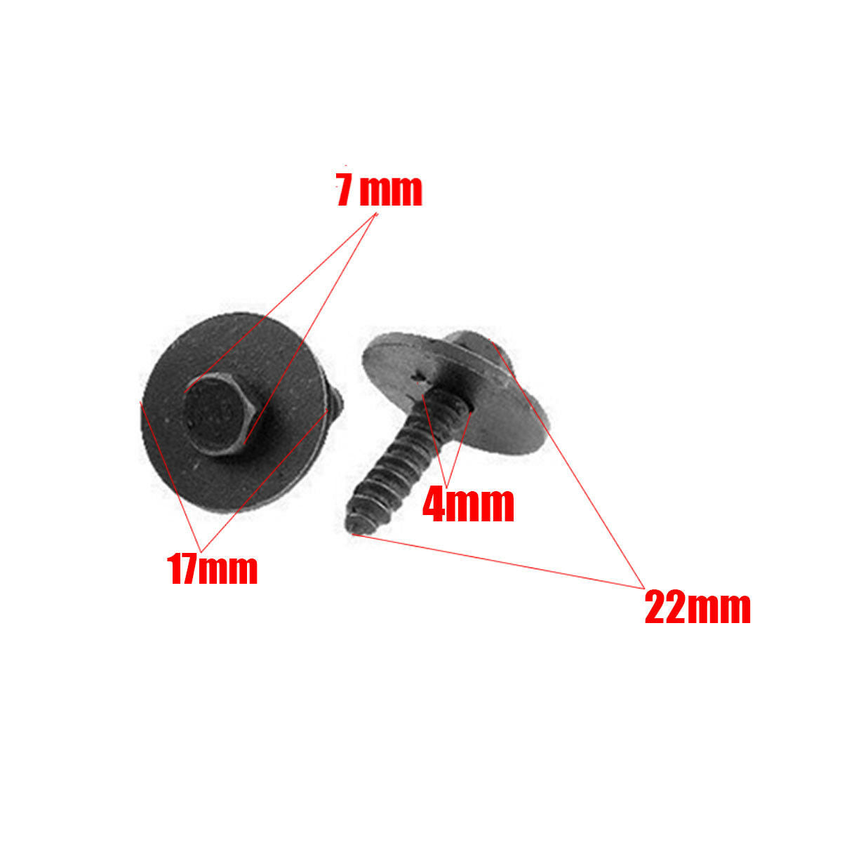 100Pcs 4.2-1.41x22mm Sheet Metal Screw Flange 17mm Washer Black Finish 7mm Hex