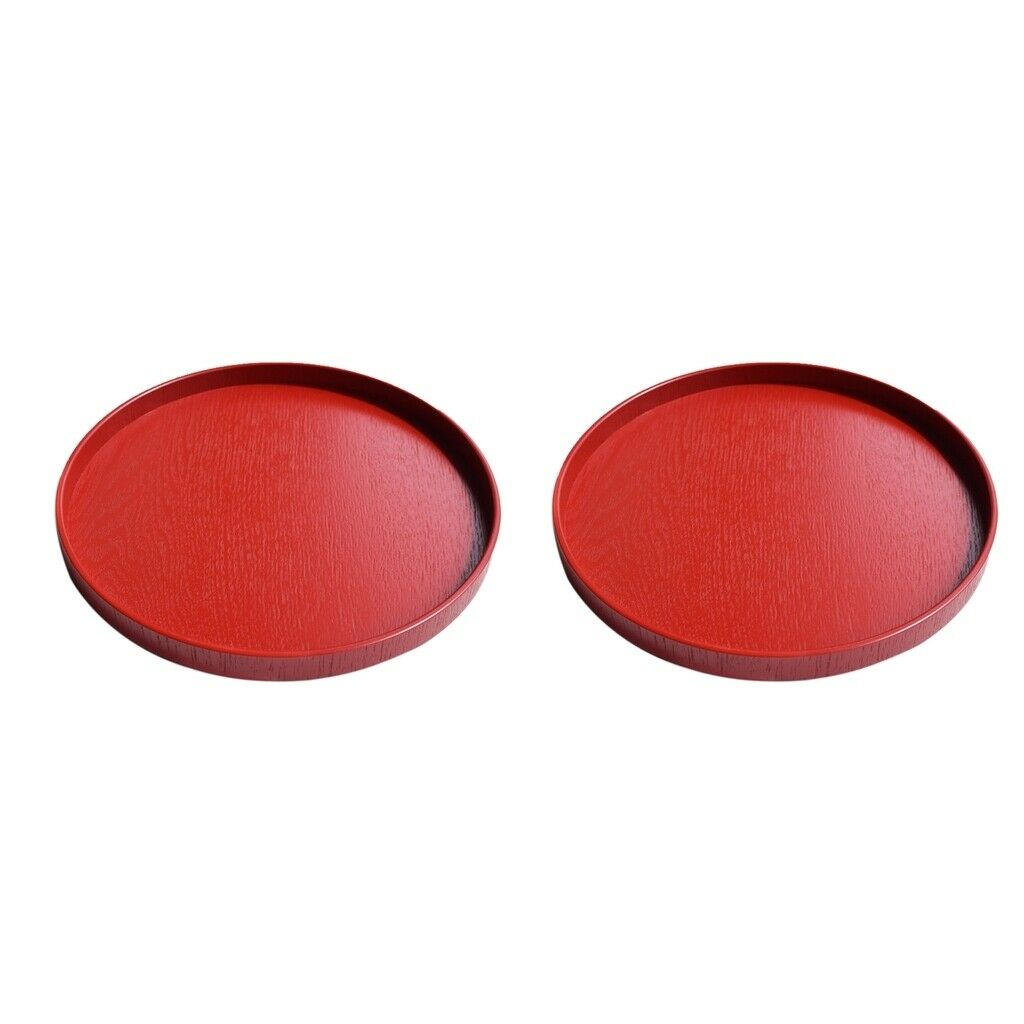 2pcs Red Round Wooden Plate
