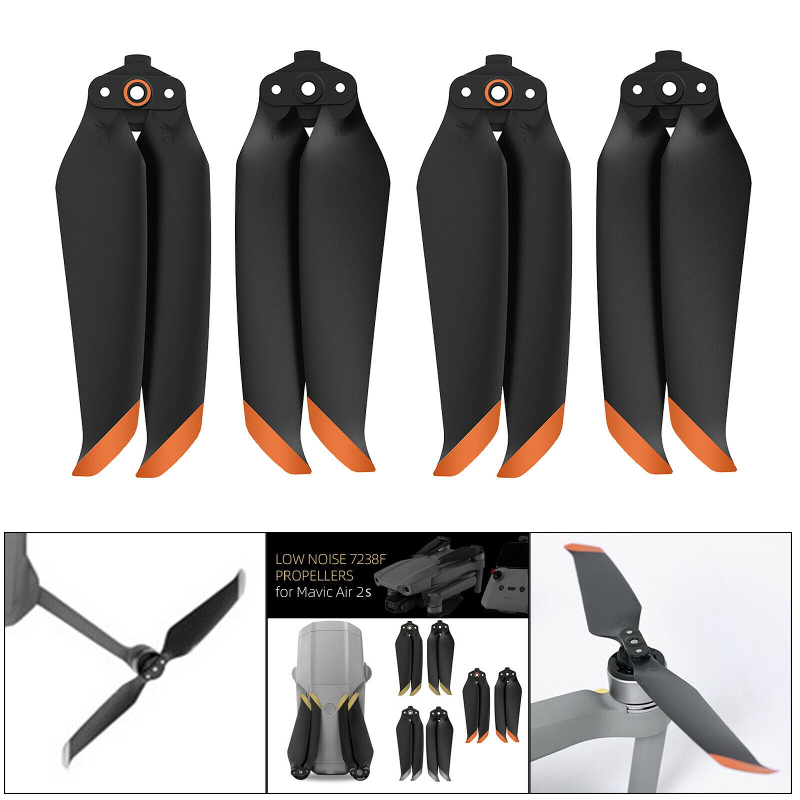 2X 7238F Propellers Blade for DJI Mavic Air 2S Drone Accessories 2 Pair Orange