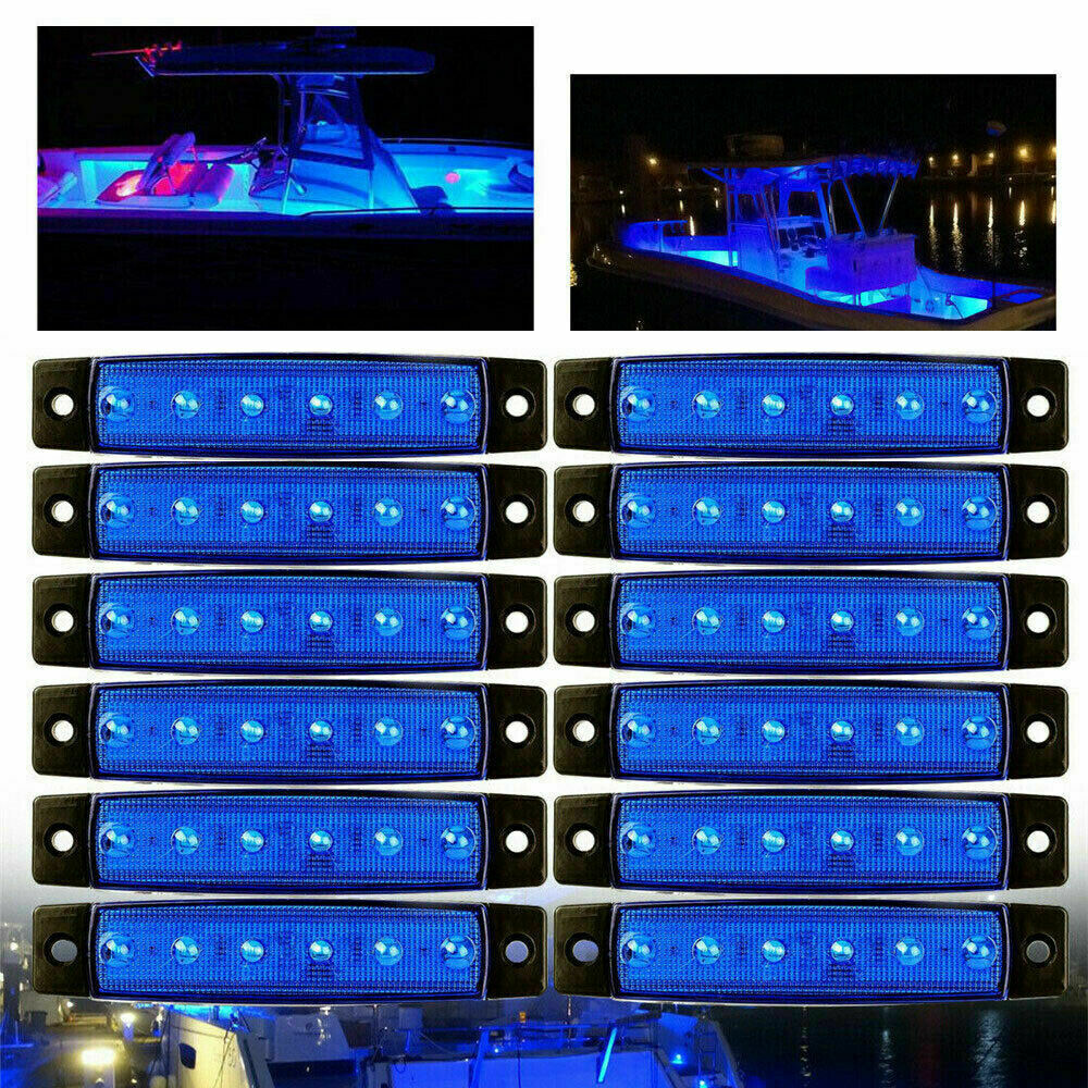 12 Pcs Marine Boat LED Cabin Deck Courtesy Light Stern Transom Lights Blue