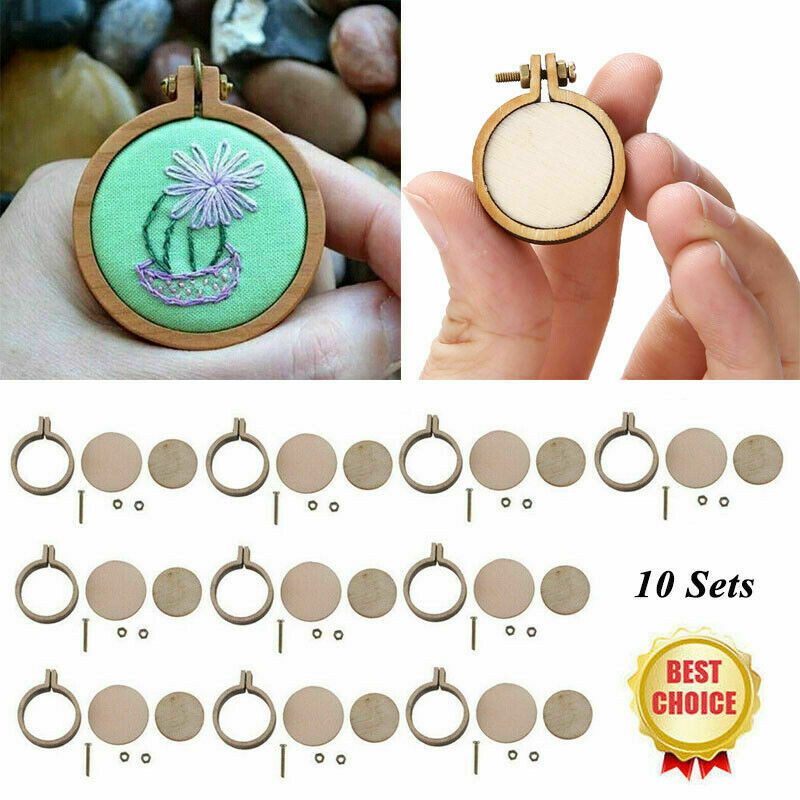 10X Natural Wooden Mini Embroidery Jewelry Tiny Hoops Pendants Frame Set Rings