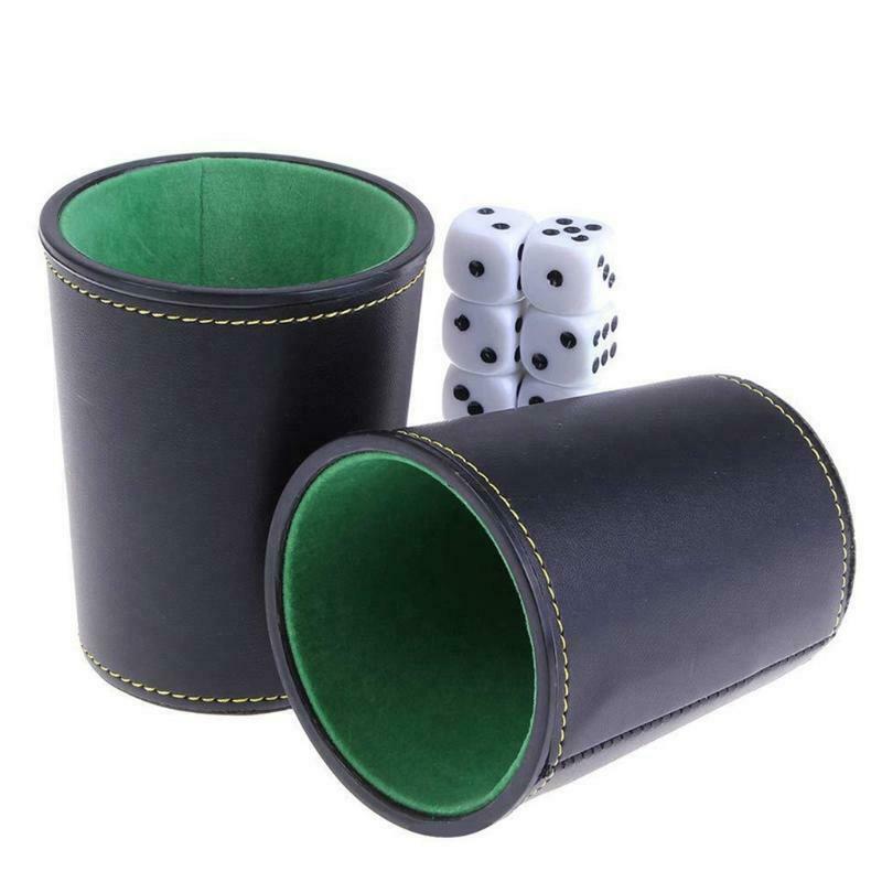 Leather Dice Cup Set Felt Lining Quiet Shaker for Farkle Yaht-zee Games | Black
