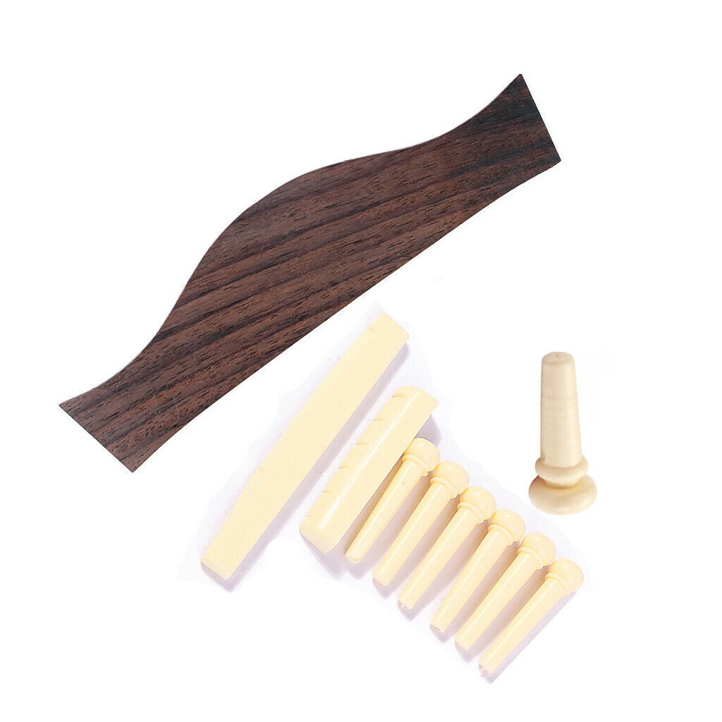 Rosewood Bridge+Bone Bridge Pins Saddle Nut Set for Folk Guitar Musical
