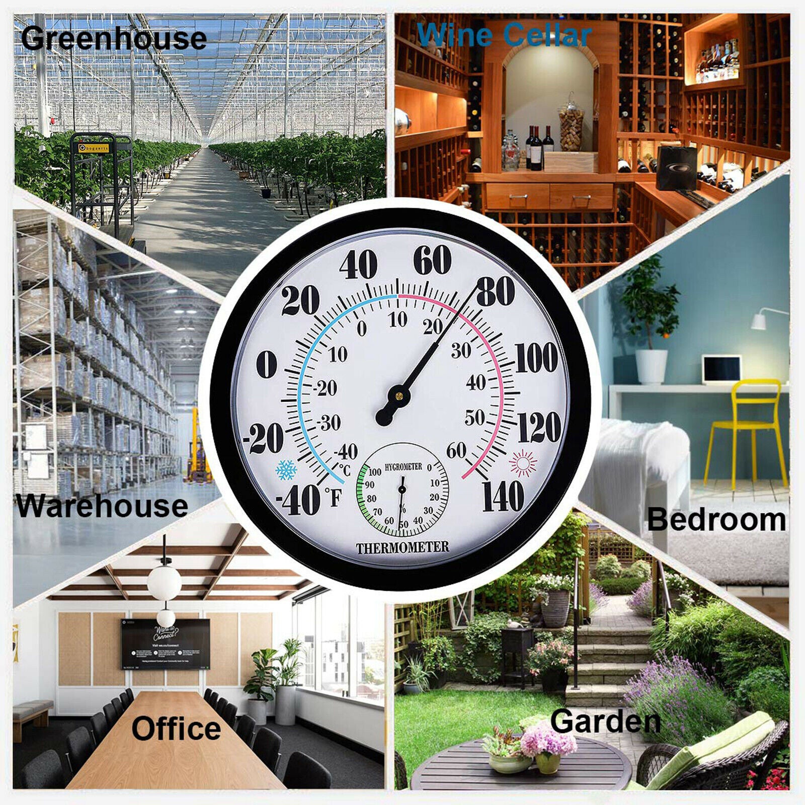 2 in 1 9.84inch Wall Thermometer Meter Humidity Hygrometer Accuracy Gauge