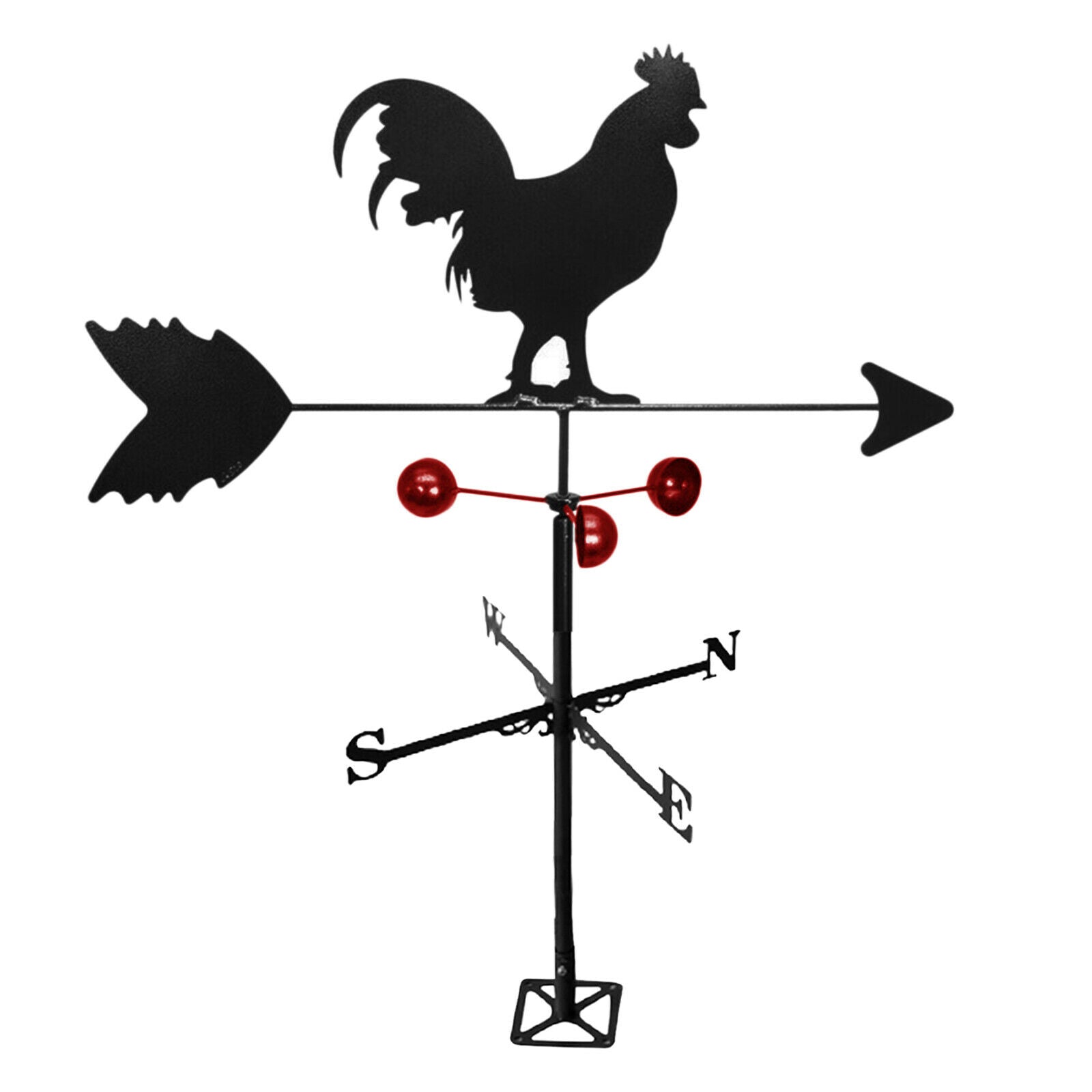 Retro Stainless Steel Cock Weathervane Wind Direction Indicator Stake Decor
